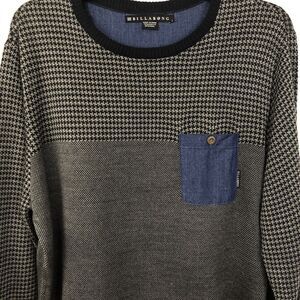 Billabong Mens Grey Wool Blend Pullover Sweater Large Shirt Mixed Print Pocket L